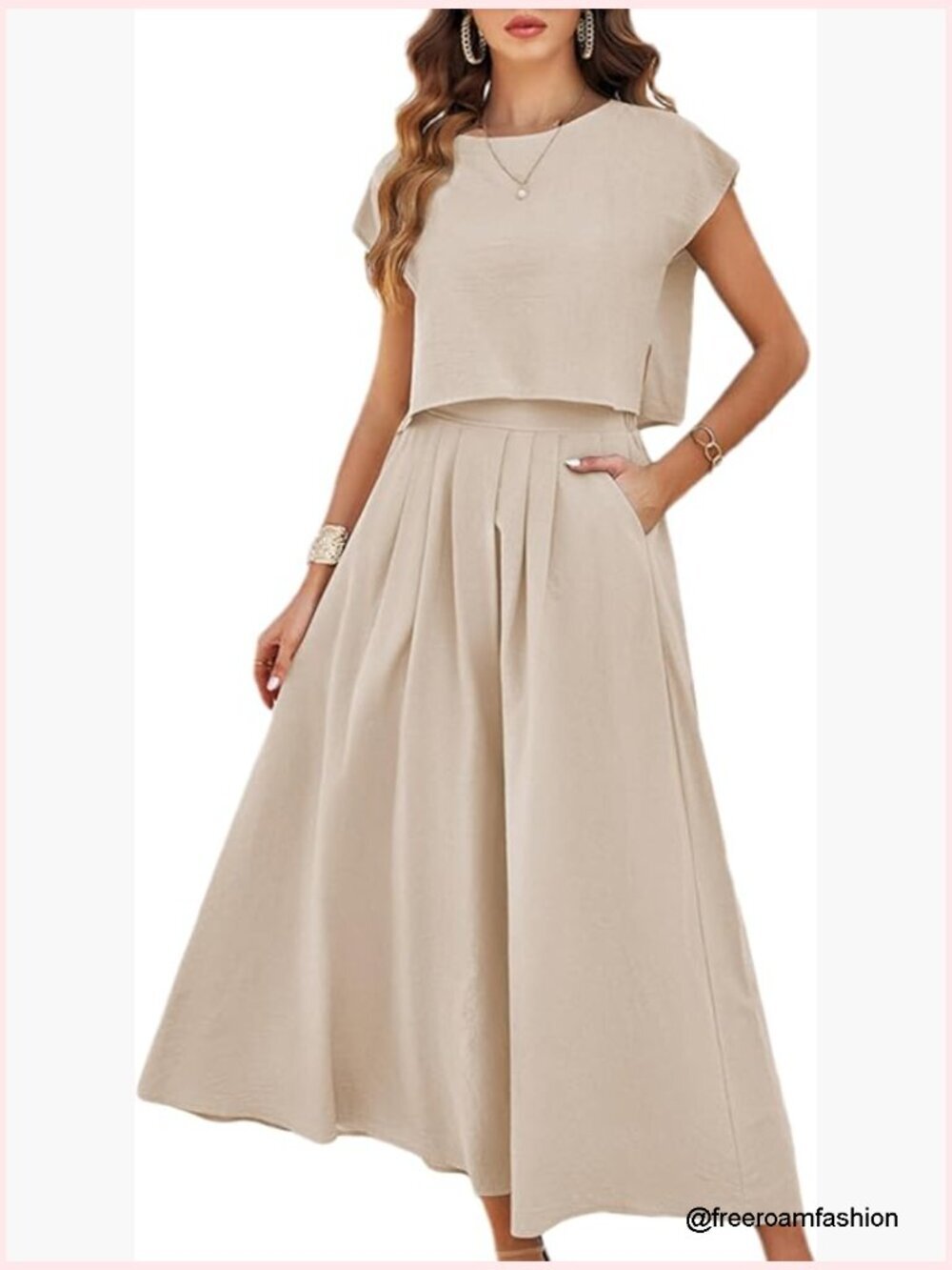 Womens 2 Piece Skirt Set Cap Sleeve Crop Top Maxi Dress with Pockets